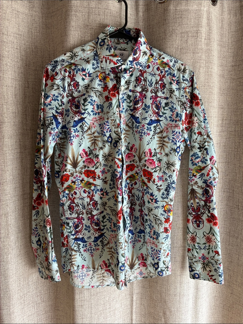 Kurt River Slim Fit Floral and Birds -Print Long-Sleeve Button Up Shirt